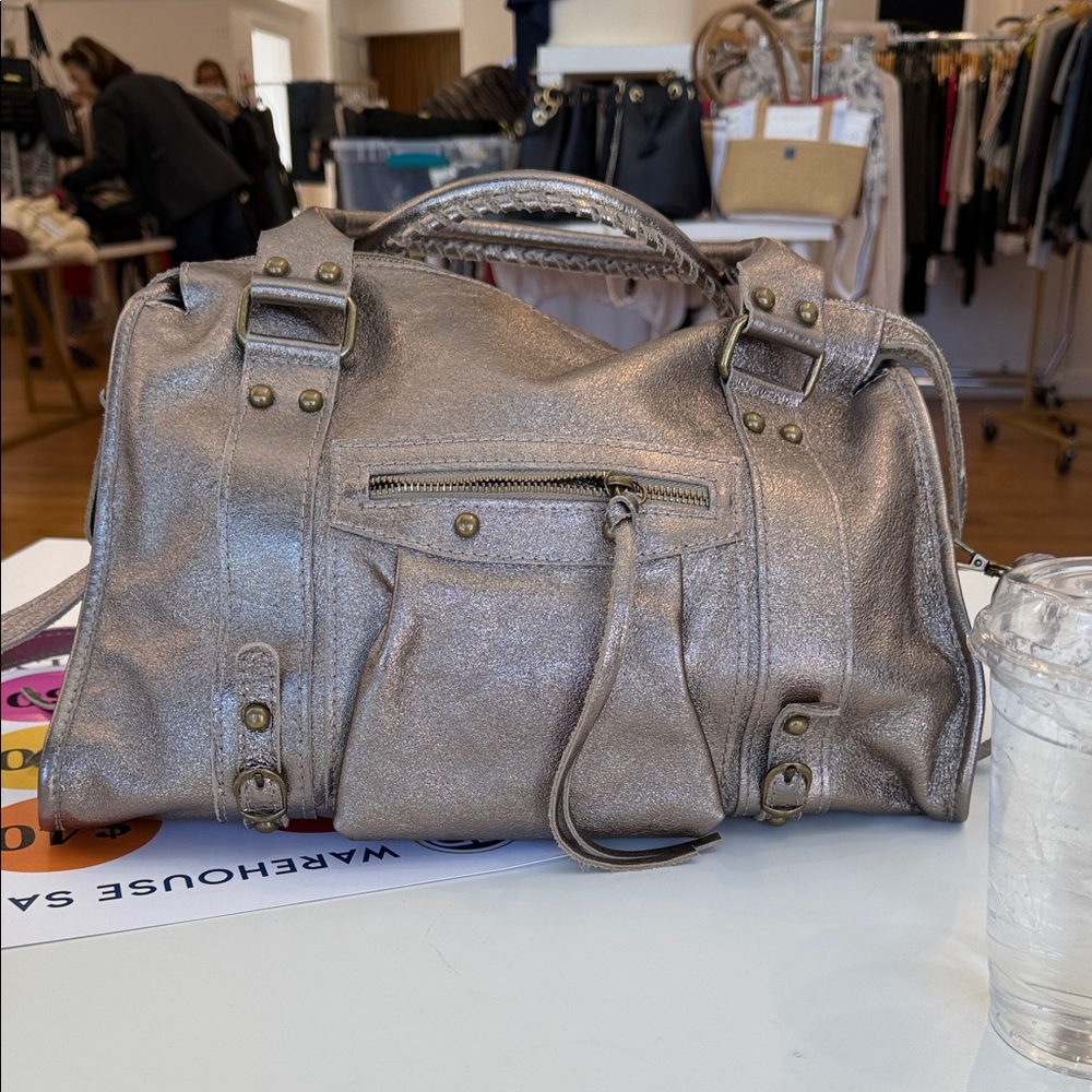 Metallic bronze Leather Satchel Handbag